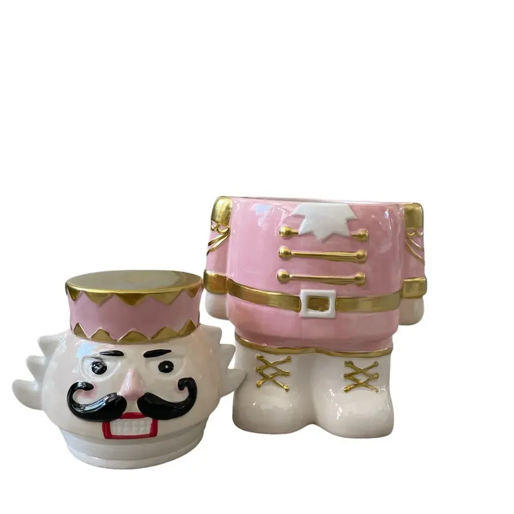 NEIMAN MARCUS Pink Nutcracker Cookie Jar In Holiday Gift Box NEW